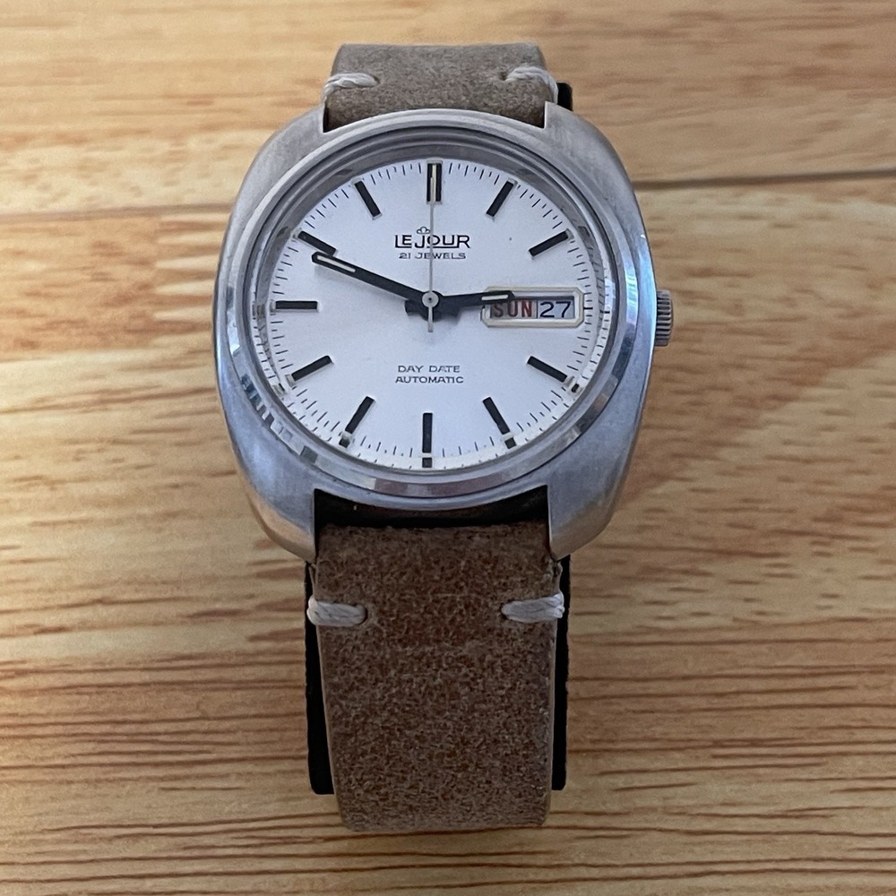 70s-60s LeJour Men's Vintage Automatic Watch 21 Jewels Day Date